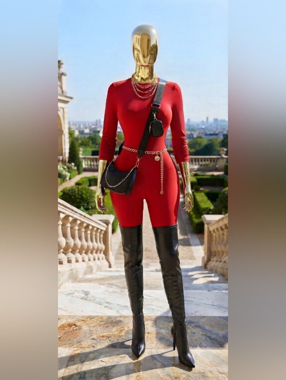 Red Long-Sleeve Fitted Jumpsuit In Size 5XL ♥️